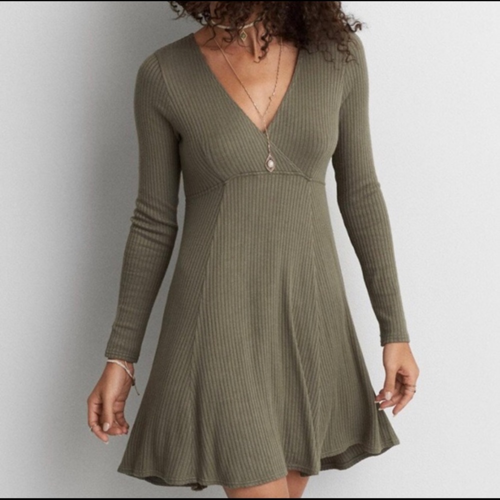 American Eagle Rib Knit V-Neck Dress